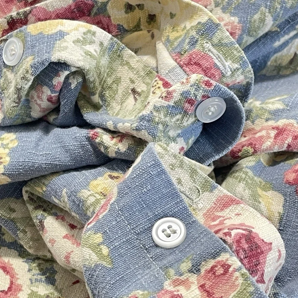 VTG 90s Eddie Bauer Home King Duvet & 2 King Shams Blue Cabbage Rose Cotton